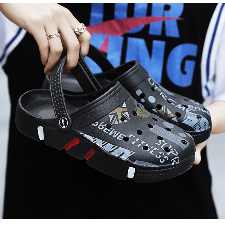 Hole shoes summer outerwear, anti slip hollow camouflage dual-purpose bag head large size slippers men's beach sandals_voghion.com