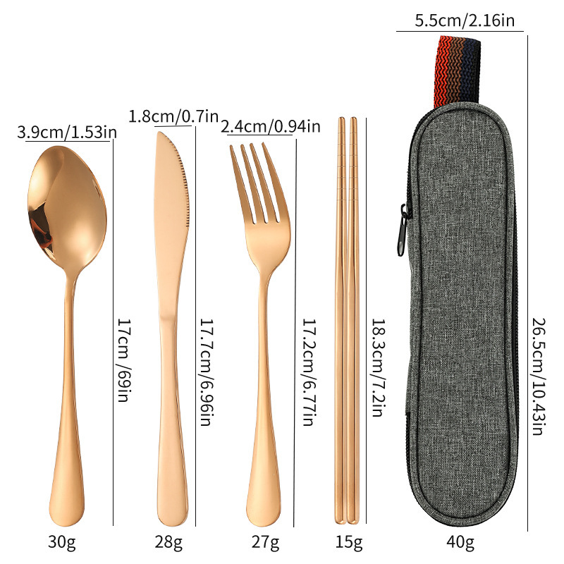 クロスボーダーステンレス鋼ポータブル食器セット屋外キャンプ収納袋ナイフ、フォーク、スプーン、箸学生食器の4点セット|undefined