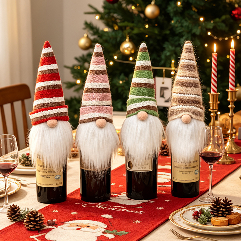 クロスボーダークリスマス装飾ワインボトルカバー顔のない人形ニットウール赤ワインカバーテーブル雰囲気装飾