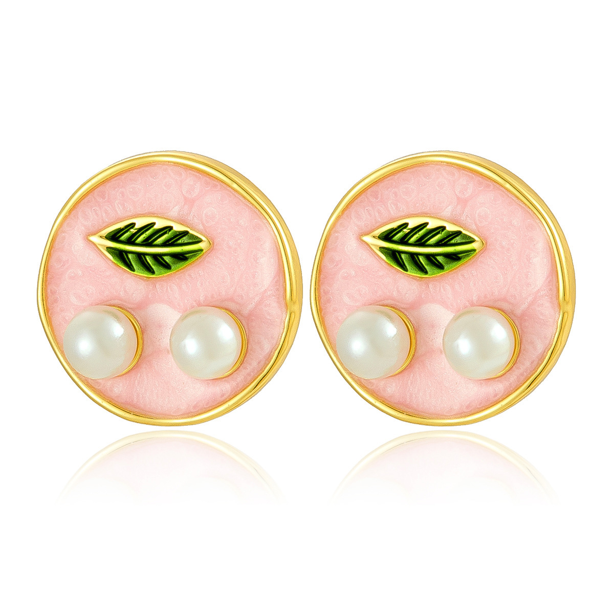 Pendientes de diseño de hojas de aceite de goteo redondo de estilo de pintura al óleo retro de alta gama Pendientes de perlas de temperamento de nicho francés