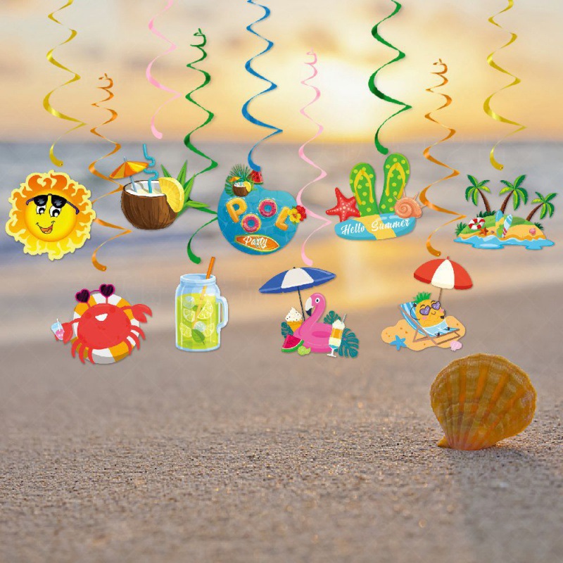 Transfronterizo nuevo Hawaiian fiesta decoración espiral etiqueta verano fiesta colgante decoración espiral colgante ornamento colgante adorno colgante ornamento