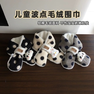韩式儿童冬季保暖围巾卡通熊猫波点交叉加厚围脖防寒防风宝宝脖套