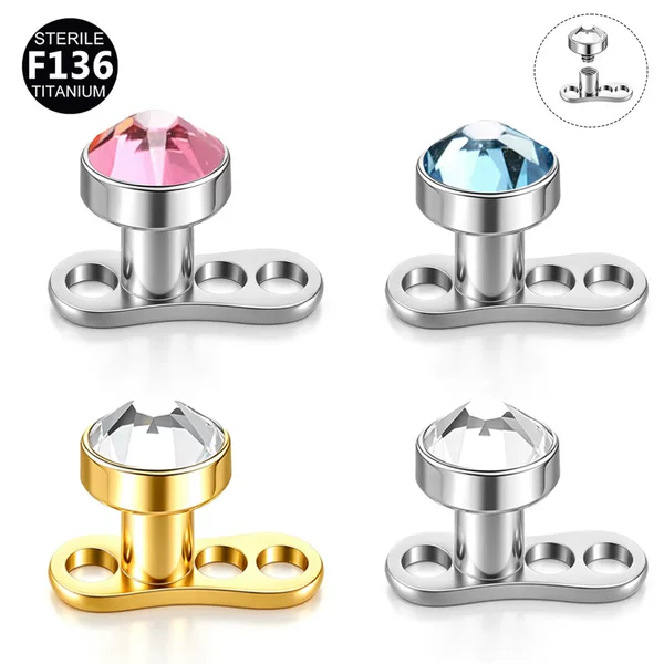 F136 Titanium 5A Flat-Bottom Czech Crystal Skin Nail Clavicle Nail Embedded Nail Head Skin Graft Nail Piercing Jewelry 3-5mm Crystal