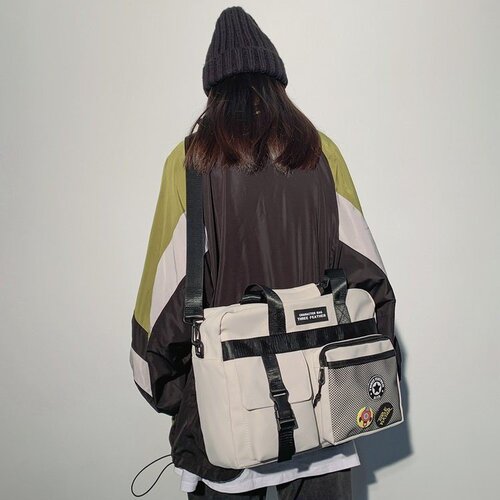 Men's Hong Kong trendy cool messenger bag double-buckle pocket crossbody bag women's Korean style workwear student shoulder bag couple's versatile large bag