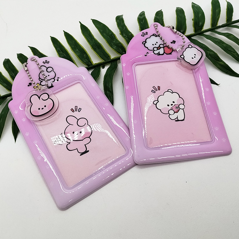 귀여운 BT 시리즈 PVC 카드 홀더 사진 별 쫓는 작은 카드 보관 홀더 학생 신분증 학교 카드 식사 카드 버스 카드