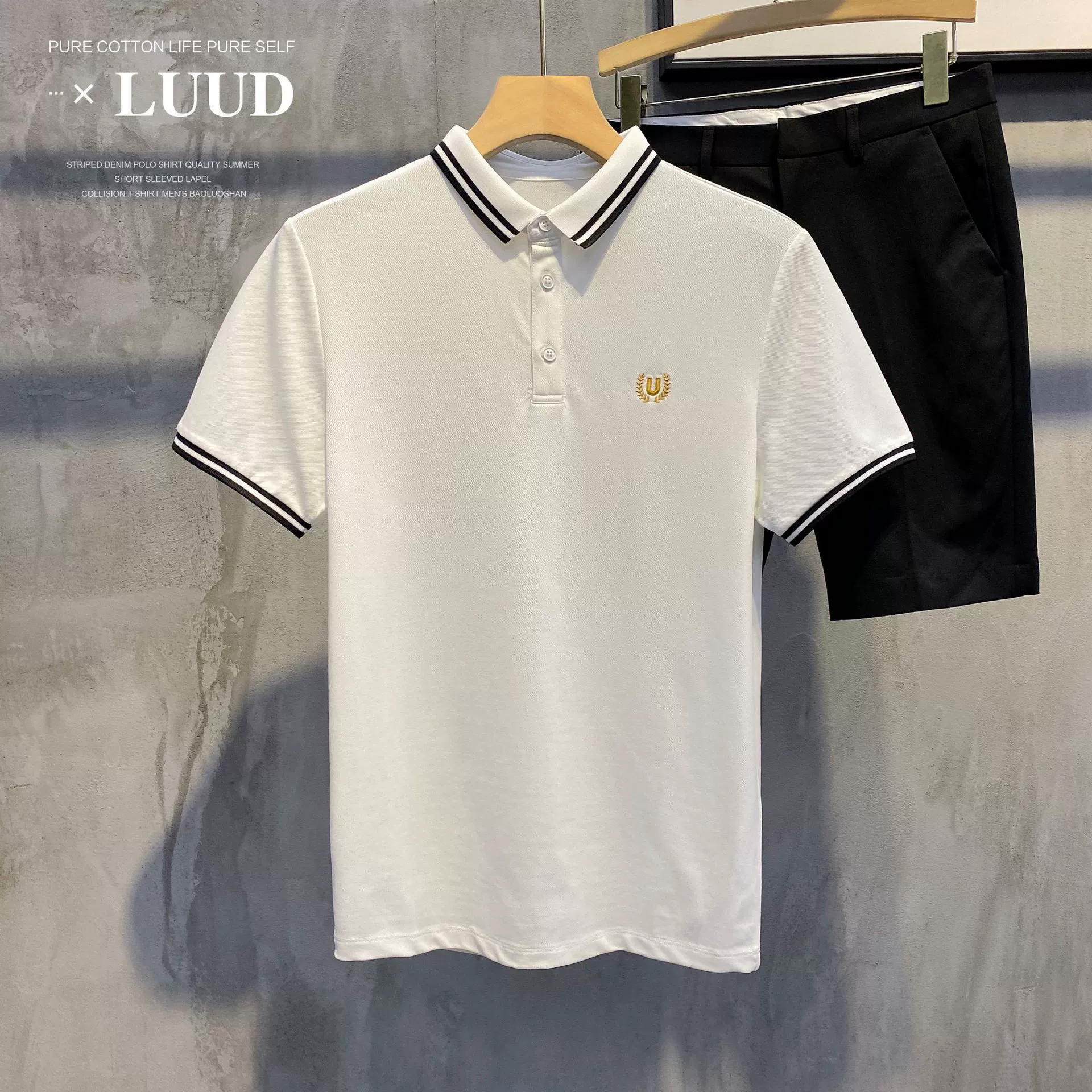 Модный поло, короткий рукав футболки для отдыха, slim fit, с вышивкой