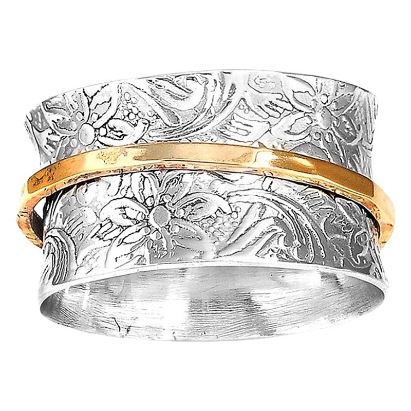 Xinghe Wish New Wide Version Small Floral European and American Simple Retro Floral Rotating Ring Rotating Decompression Ring