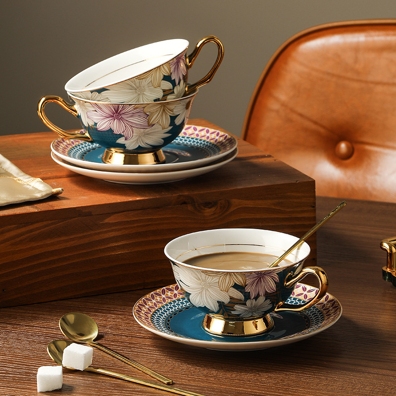 Conjunto de tazas y platos de café de porcelana de hueso, tazas de té de la tarde, caja de regalo de cumpleaños, regalo de boda.