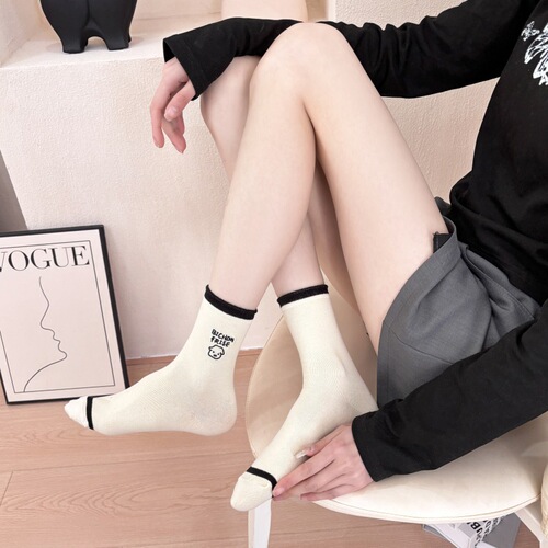Korean version of Dongdaemun embroidered puppy cartoon cute mid-calf preppy style ladies cotton socks ins trendy versatile casual socks