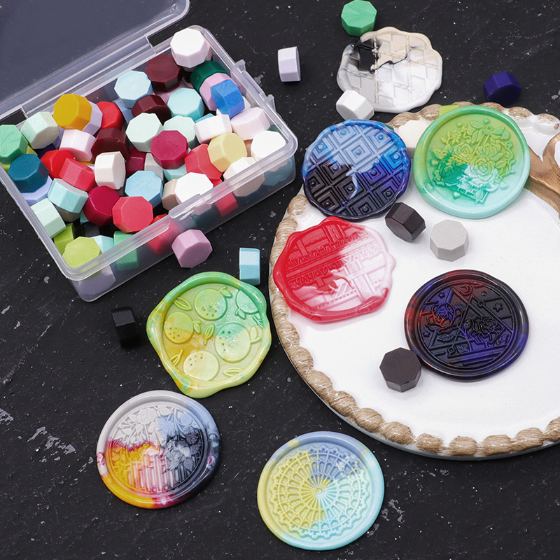 Fuego pintura sello grano de cera de color mezclado sellado sello de cera sobre tarjeta de invitación de boda pegatina caja de regalo octogonal fuego pintura grano de cera