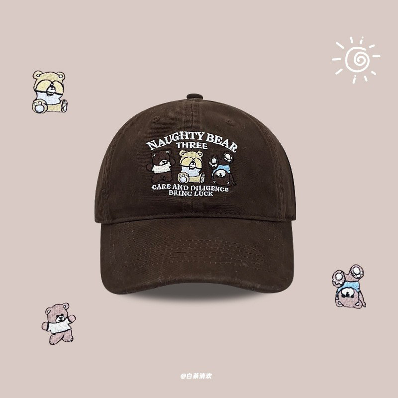 2024 nuevo lindo oso marrón bordado gorra de lengua mujer primavera y otoño universitaria pareja sombrero de béisbol moda masculina