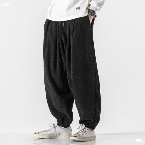 Chinese style corduroy casual pants men's loose-fitting plus size extra-large fat-fit tapered pants men's trendy brand wide-leg lantern pants