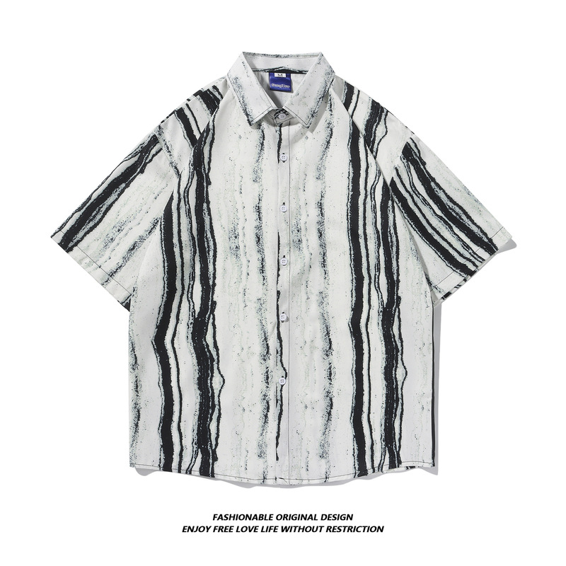 Tie-dyed Shirt Men's Short-sleeved Summer Thin High-end Feeling Ruppish Handsome Half-sleeved Shirt Japanese Style Retro Loose Jacket Trendy