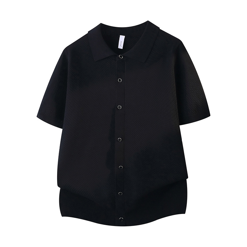 Polo camiseta collar camiseta de punto camiseta de manga corta camiseta hombre waffle cardigán viejo dinero viento hielo seda fábrica transfronteriza al por mayor