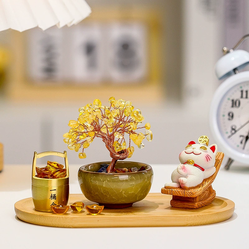 Лежа, чтобы выиграть удачи, домашний орнамент натурального дерева из кристалла