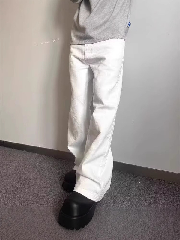 夏季美式高街白色牛仔裤男新款高级感宽松直筒阔腿拖地百搭长裤子|undefined