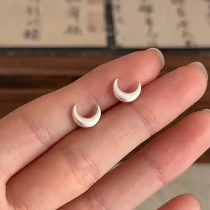 韩版简约月亮耳钉女小众设计感浪漫磨砂月牙精致高级感耳饰新款潮