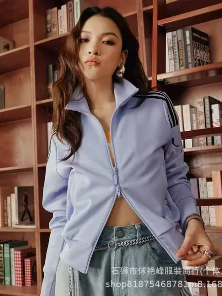 AD Women's Clover Jacket, New Spring and Autumn Sporty Slim Fit Stand Collar Jacket, Vintage Style Knitted Casual Coat