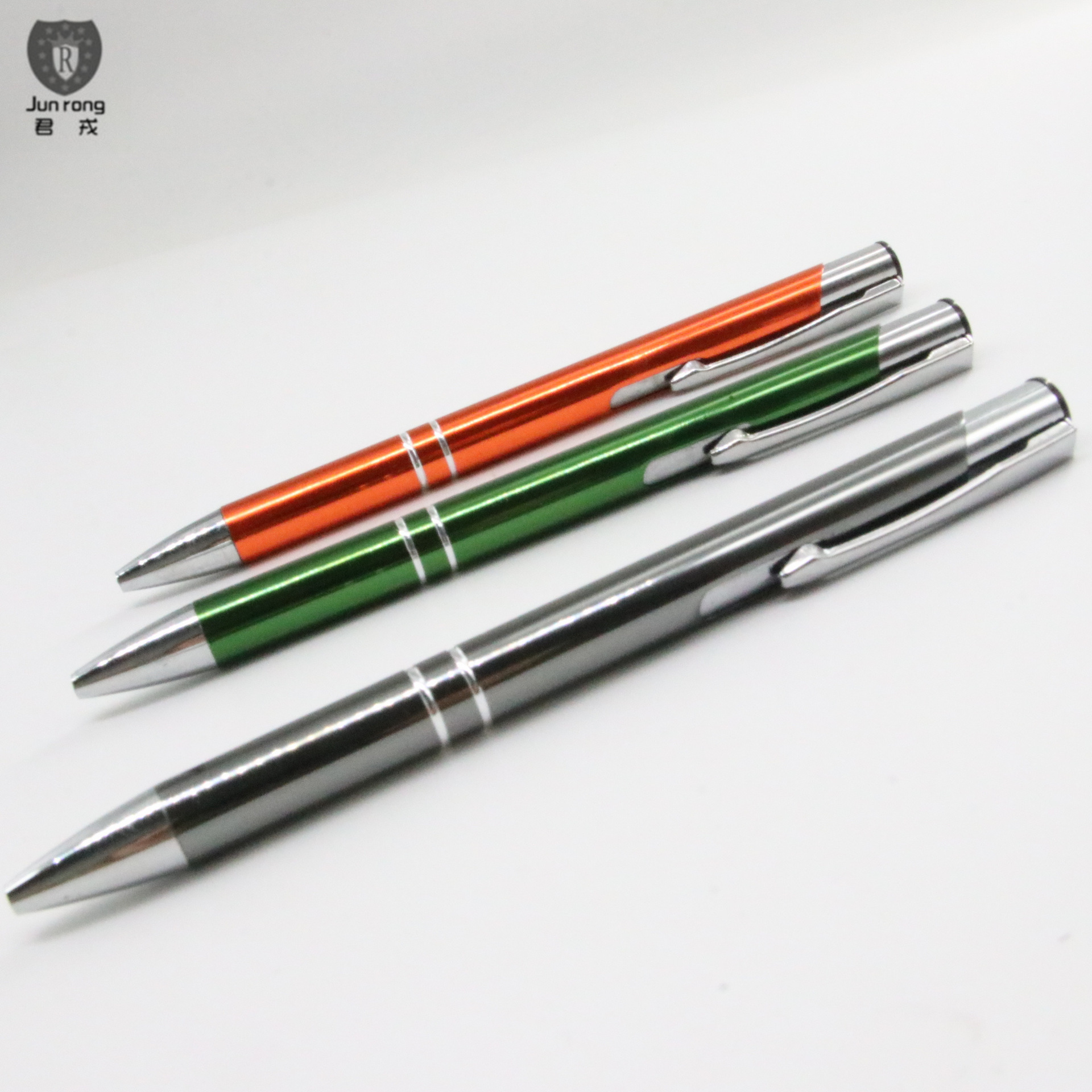 Metal pluma 2 círculos en stock publicidad pluma láser logo recarga Negro