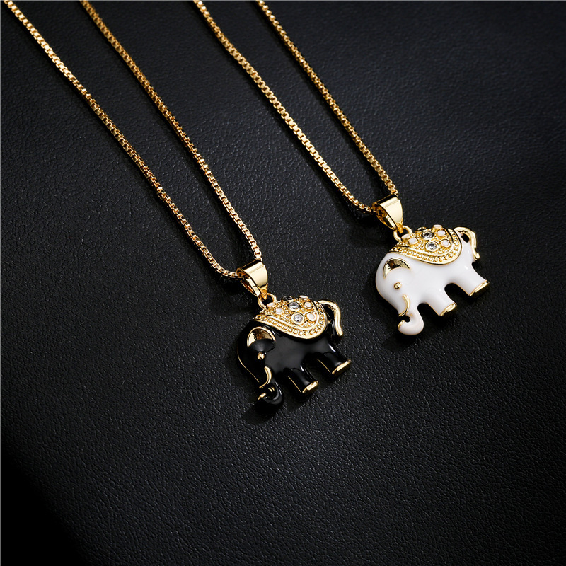 Black and white and dichromatic drip elephant pendant necklace product accessories sautoir INS wind necklace lovely animals