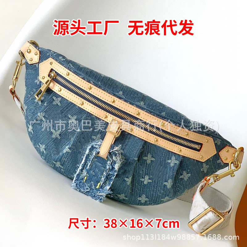 包包女2025新款牛仔男女同款三彩色老花印花胸包腰包单肩包大容量|undefined