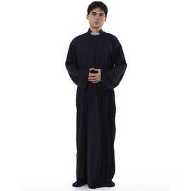 万圣节服装大人演出服男成人神父服装黑色长袍