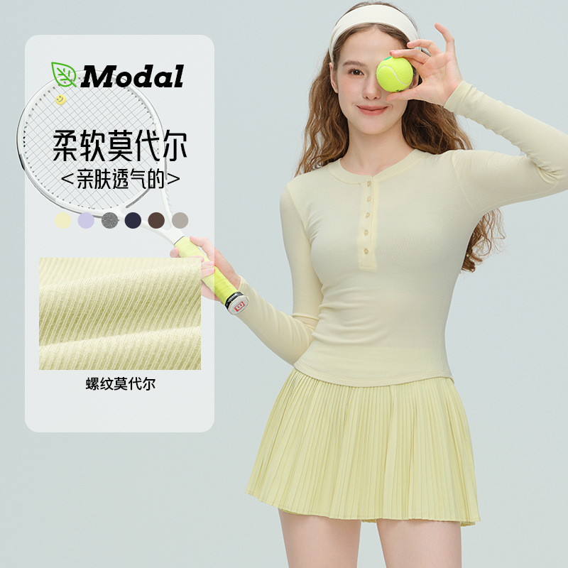 New Autumn and Winter Yoga Wear Long-Sleeved Ribbed Slim-Fit Sports Fitness Modal Slimming Buttoned Tight-Fitting Yoga Top