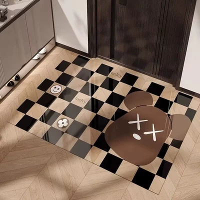 Avtomobil döşəmə paspasları, Entrance Door - checkerboard-grid-violent-bear-soft-glass-floor-mat-6090cm