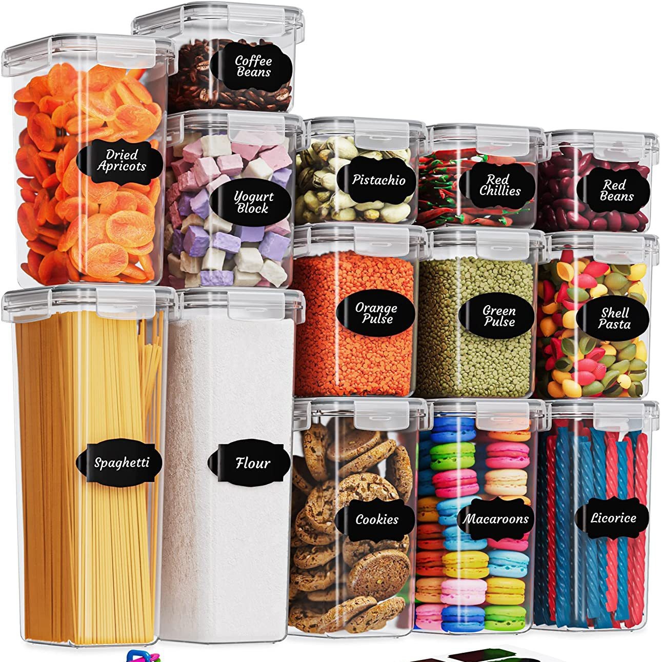 Set de 14 contenedores plásticos para granos y cereales, herméticos y a prueba de humedad, almacenamiento de cocina, venta directa de fábrica