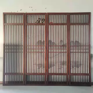 中式实木屏风隔断客厅办公室酒店公司中国风定制雕花玄关座屏