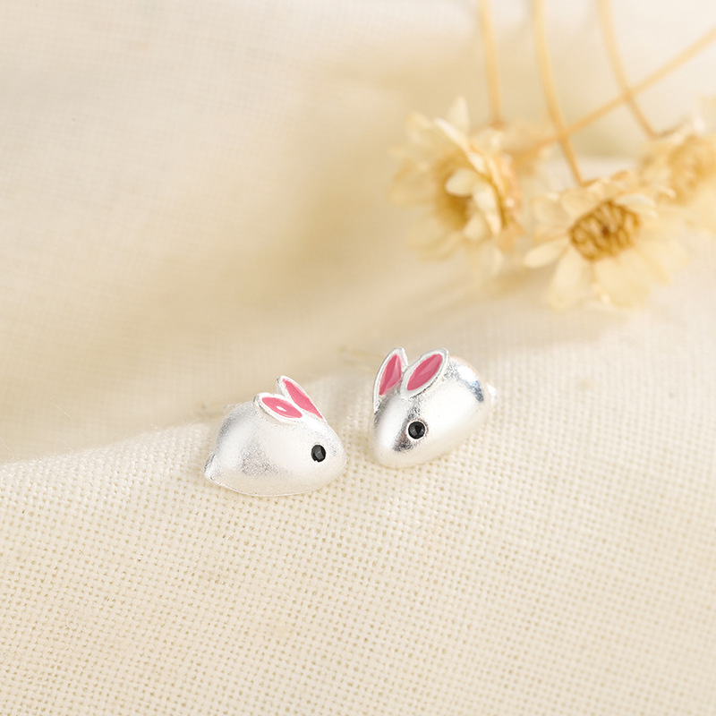 Cute Rabbit Copper Enamel Ear Studs 1 Pair