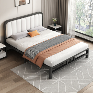 Iron Bed Double Bed Modern Simple 1.5 m Iron Bed Thickened Reinforced Soft Bag Rental Room 1.2 Single Iron Heavy Wu