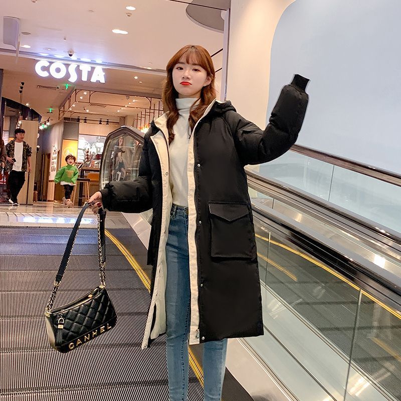 新款过膝羽绒棉服女中长款加大码外套加厚棉衣韩版宽松面包服|undefined