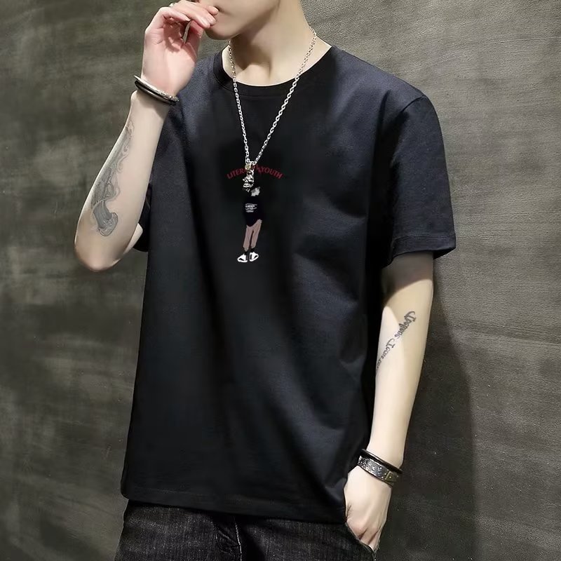 Camiseta nuevo estilo cuello redondo manga corta verano hombres ropa exterior transpirable casual simple camiseta ropa superior