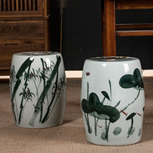 雨彤家居纯手绘“清丽之夏”陶瓷鼓凳新中式陶瓷坐墩鼓凳换鞋凳