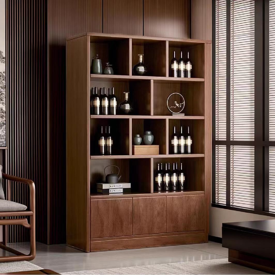 Solid Wood Wine Cabinet Home Living Room Entrance Grid Cabinet Wine Rack Commercial Simple Small Apartment Wall Display Cabinet Storage Rack