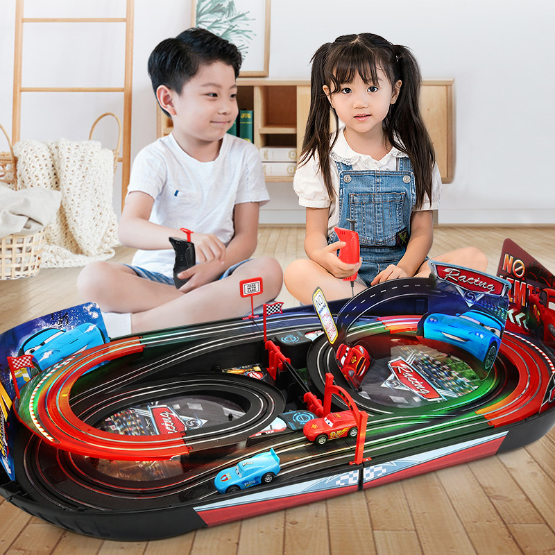 Double Remote Control Racing Boy with Track Magnetic Track Lightning McQueen Toy Electric Car Children's Story