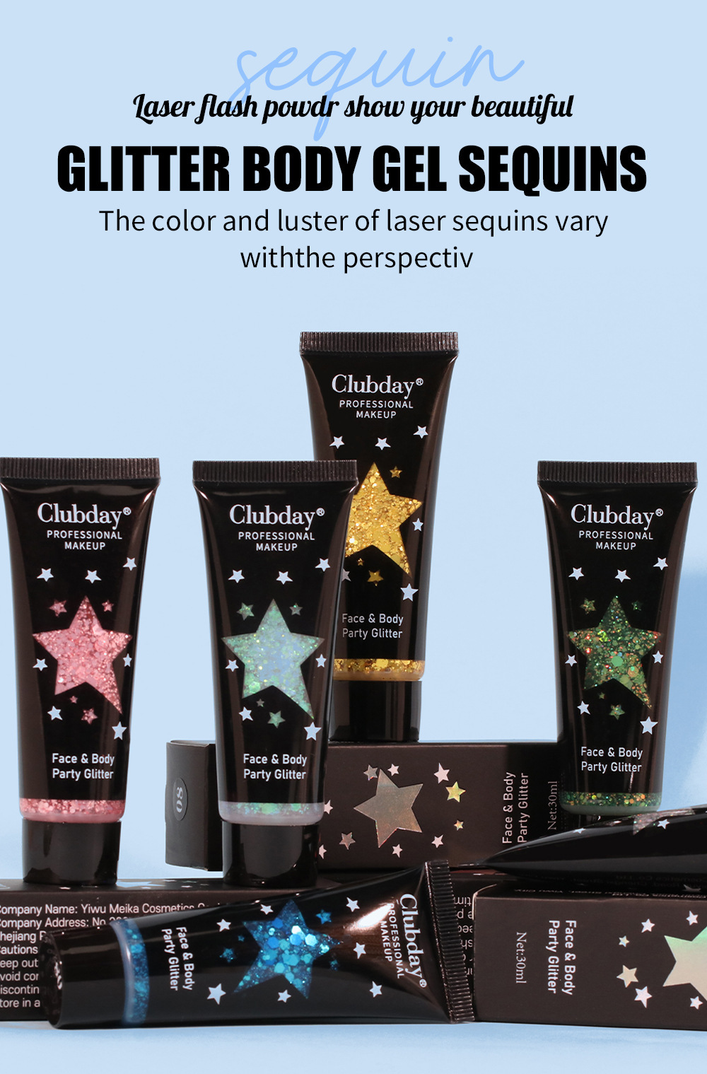Gel di bellezza liquido con paillettes corpo Trucco natalizio camaleonte ombretto_voghion.com