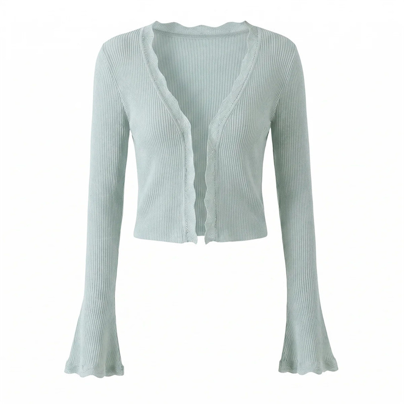 Gentle and Sweet Style V-Neck Lace Flared Sleeve Sun Protection Knitted Cardigan Air Conditioning Shirt Slim Fit Short Outerwear Top for Women Gentle and Sweet Style V-Neck Lace Flared Sleeve Sun Protection Knitted Cardigan Air Conditioning Shirt Slim Fit Short Outerwear Top for Women