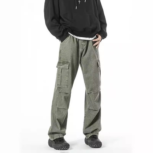 Men's #American Retro Brand Workwear Jeans Men's Outdoor Parachute Pants Versatile Straight Leg Wide Leg Pants