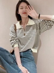 条纹毛衣早春秋冬季2025年新款女装卫衣外套女百搭宽松显瘦针织衫