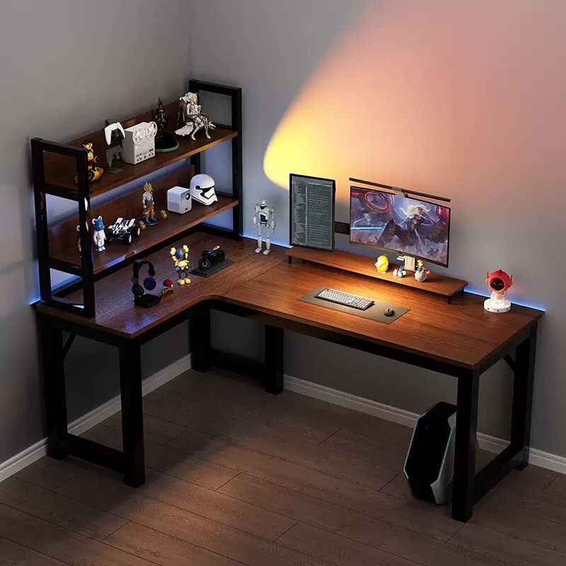 Corner gaming table, desktop home computer desk, double-person desk with bookshelf, bedroom corner table, office desk, workbench Corner gaming table, desktop home computer desk, double-person desk with bookshelf, bedroom corner table, office desk, workbench