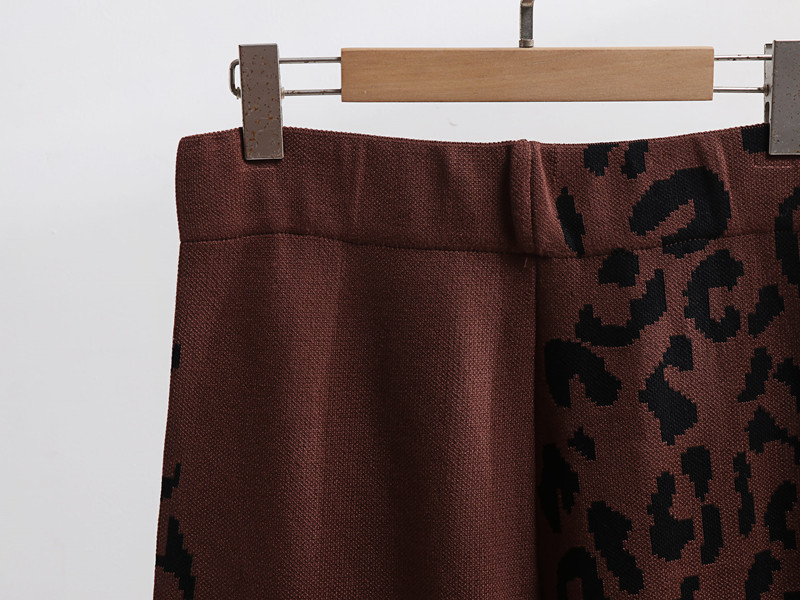 Women's Clothing autumn and winter new fashion suit leopard jacquard loose slim sweater wide leg pants knit two piece suit for women_voghion.com