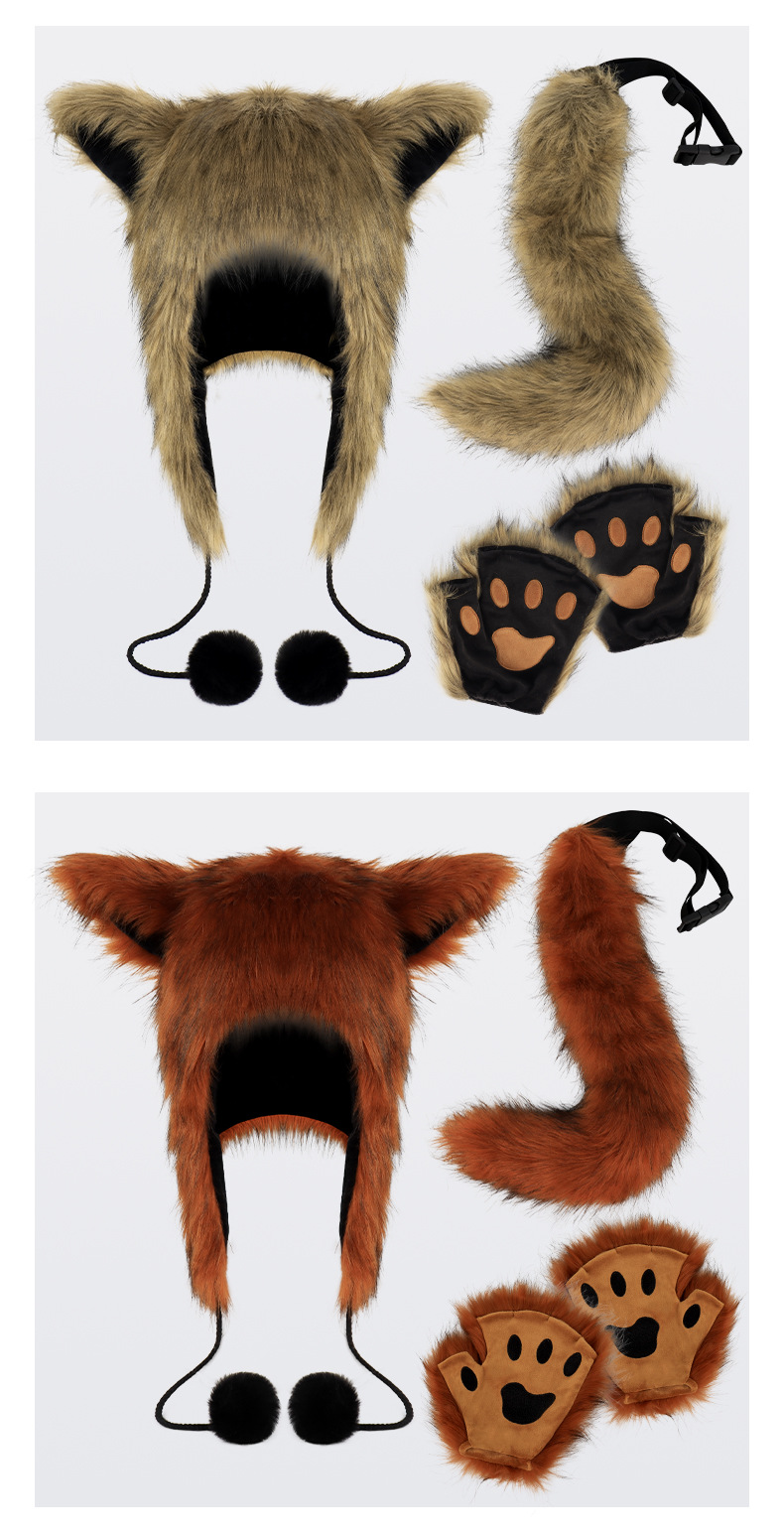 Halloween One piece cappello con palla di pelo coda di volpe peluche guanti con dita cosplay coda di animale set di oggetti di scena_voghion.com