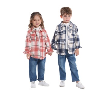 New Autumn and Winter Plaid Long-Sleeved Cotton Jacket 2025 Sister and Brother Outfit Korean Style Trendy Lapel Fleece Single-Breasted Cardigan Kids