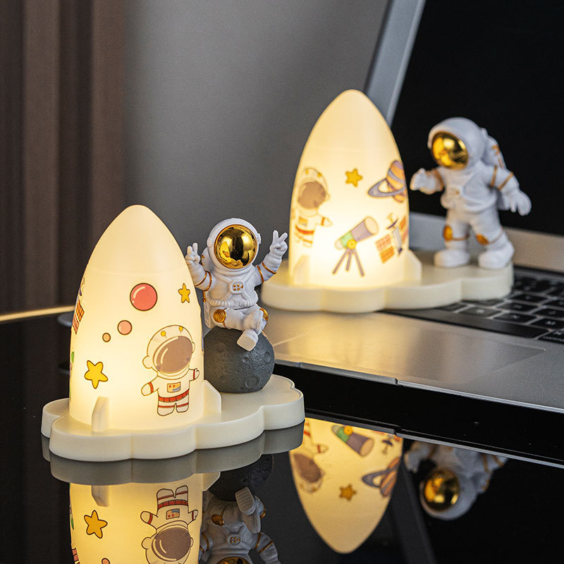 Rocket Desktop Ornament Bedroom Small Table Lamp Bedside Sleep Light Graduation Gift Children's Astronaut Night Light Gift