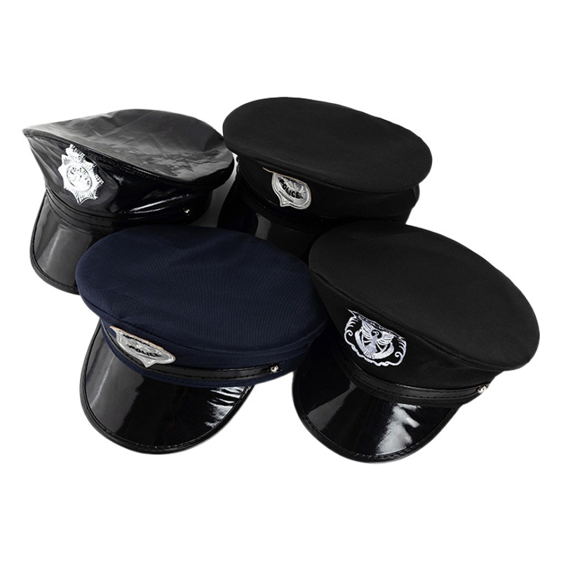 Foreign trade European and American police cap black adult police sexy uniform temptation Halloween props flat top octagonal cap