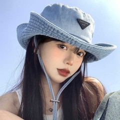 秋季新款水洗牛仔户外登山帽女大头围渔夫帽遮阳防晒西部牛仔帽子