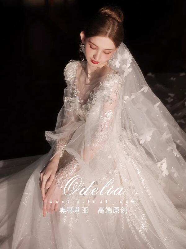 odelia2025 新しい「フラワーノート」フレンチライトウェディングドレス、小さなドレス、小さな人向けの花嫁のウェルカムウェディングドレス|undefined