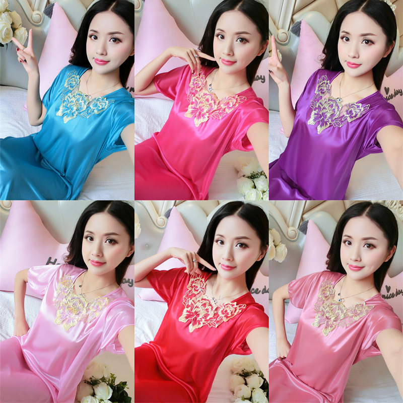 2023 camisón de seda de hielo de verano de las mujeres de encaje sedoso delgado de mediana edad sexy suave cómodo pijamas de las mujeres homewear